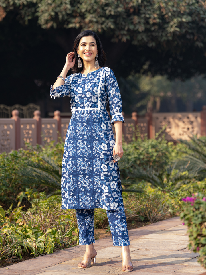 INDIGO LACE CHIC KURTA SET