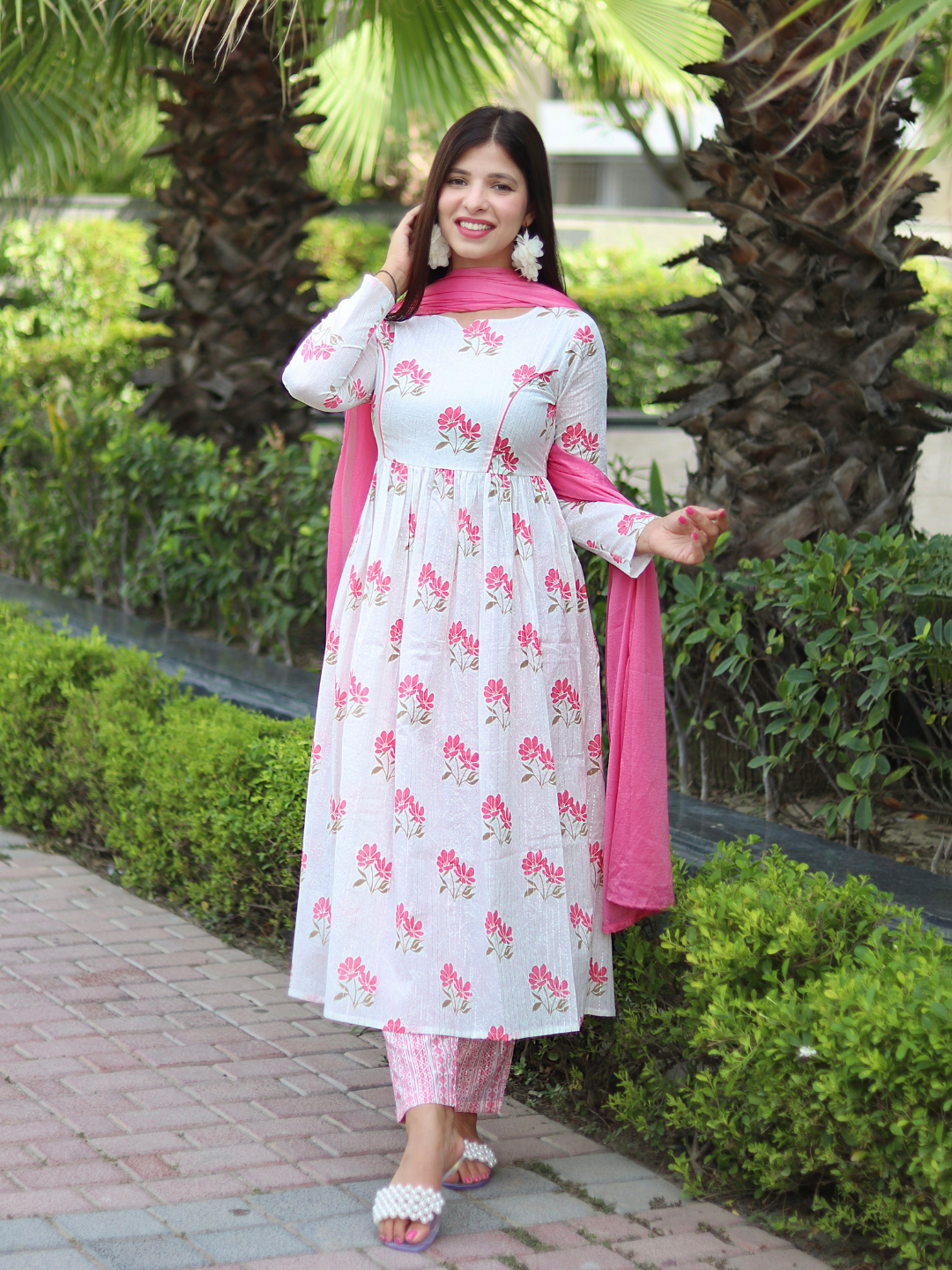 WHITE LUREX FLORAL SUIT SET