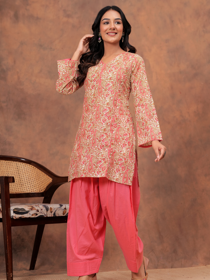 PEACH PAISELY PRINTED FARSI SET