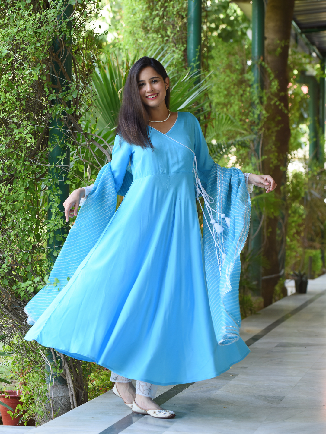 AQUA BLUE KOTA DORIYA ANGRAKHA SET