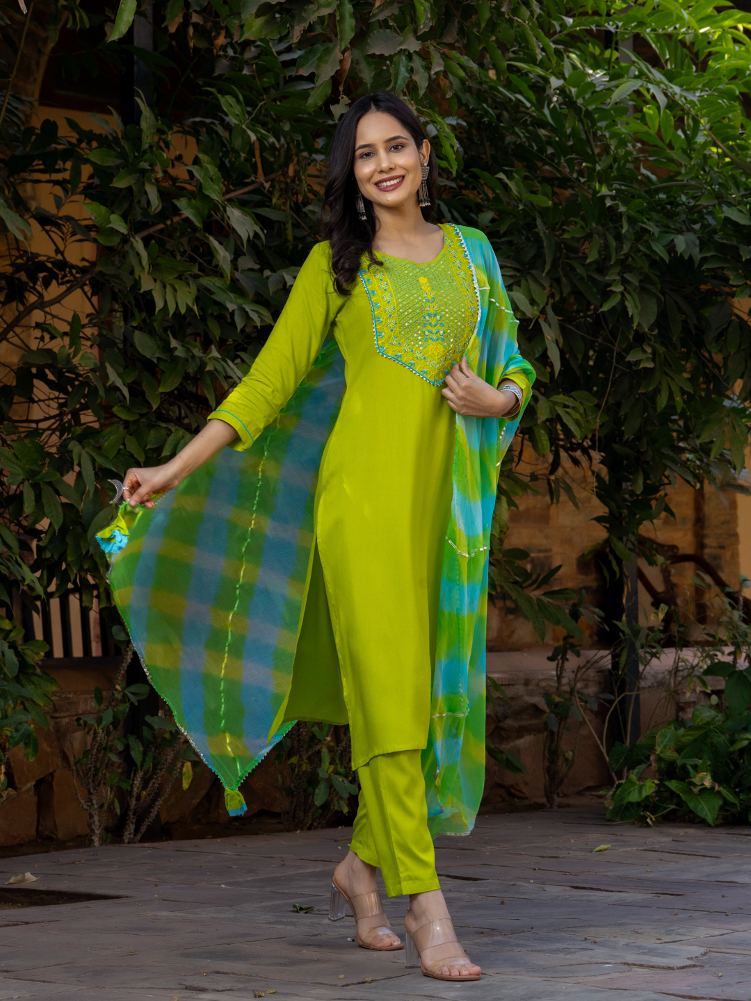 LIME EMBROIDERY CHARM KURTA SET