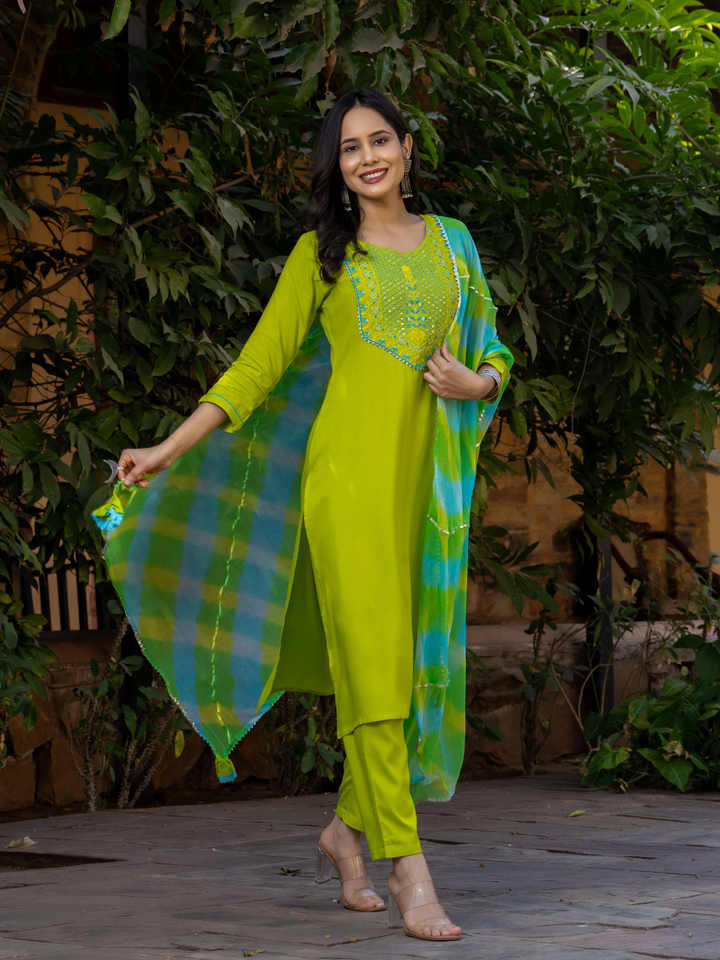 LIME EMBROIDERY CHARM KURTA SET