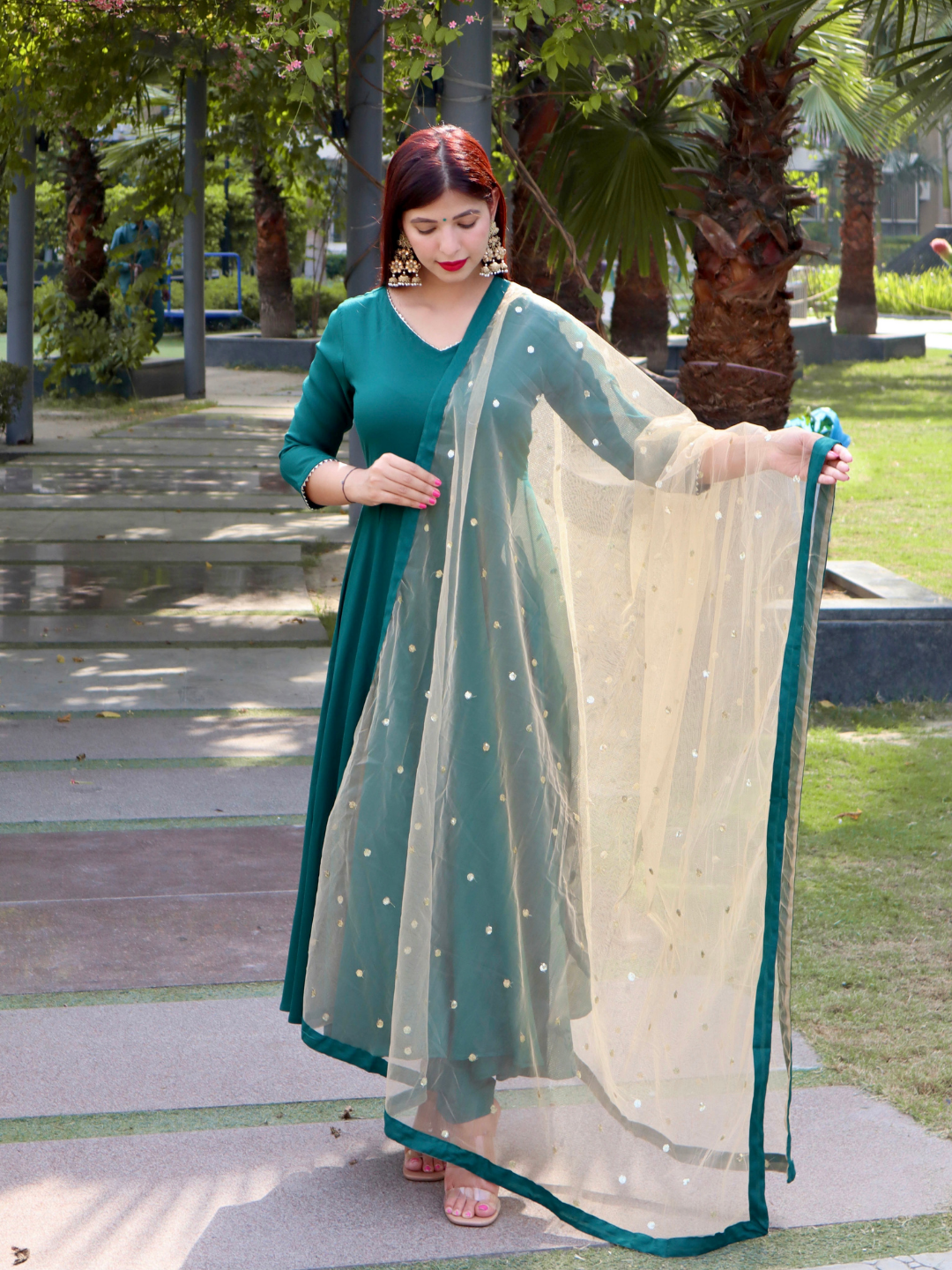 OLIVE SEQUINED FLARED SUIT SET