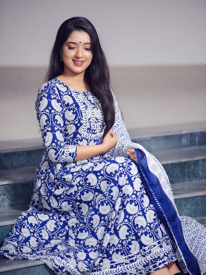 INDIGO KALAMKARI PRINTED SUIT SET