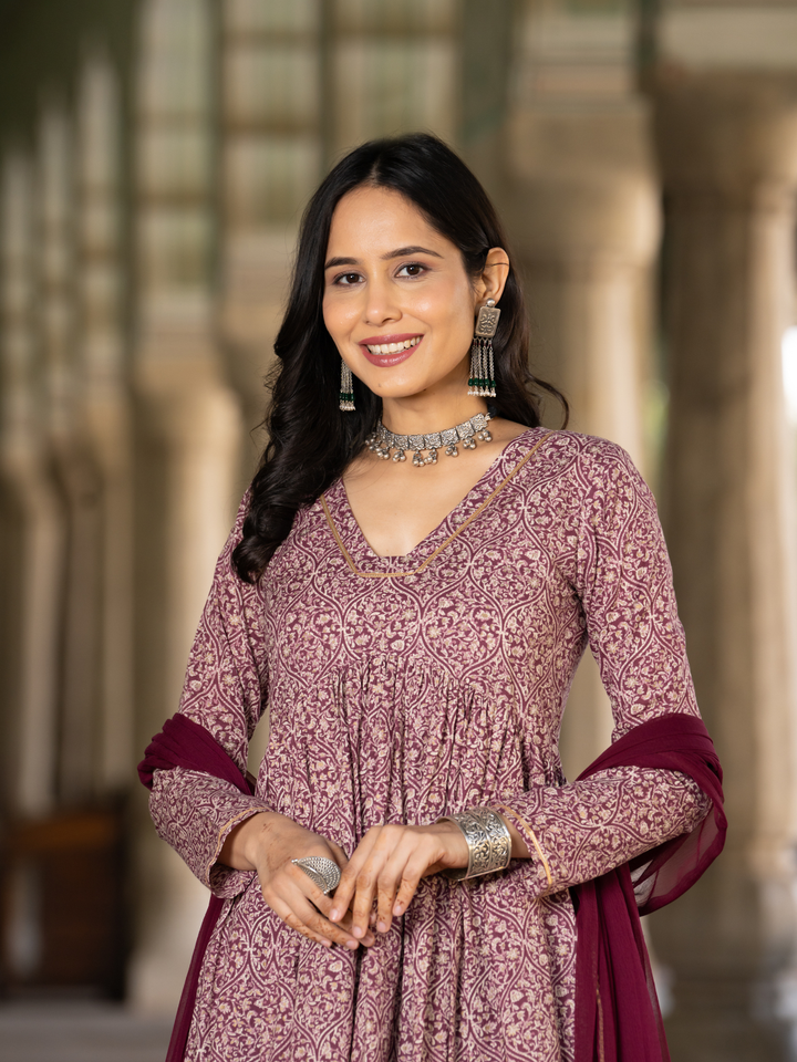 GARNET COTTON FLARED KURTA SET