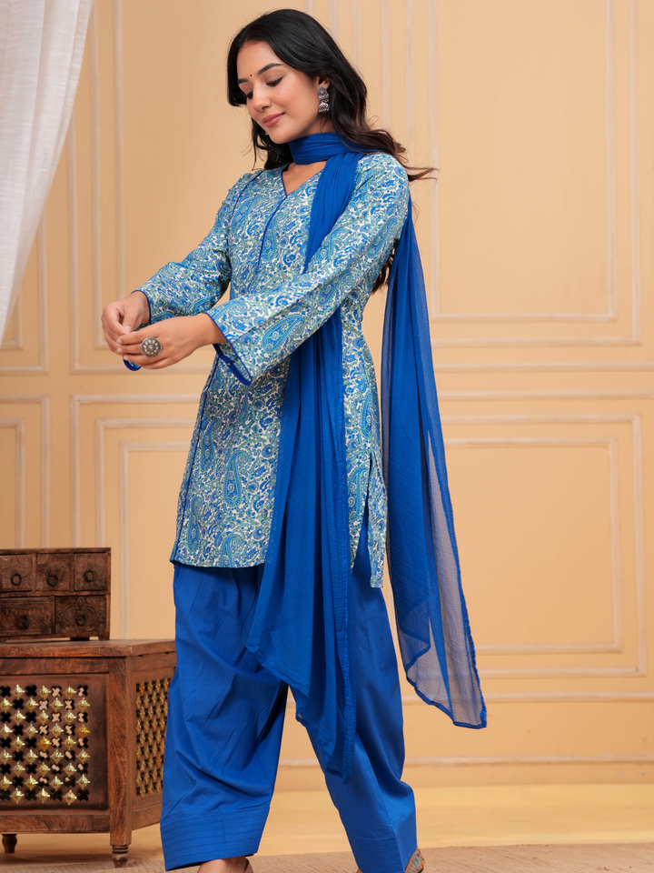 BLUE PAISELY PRINTED FARSI SET