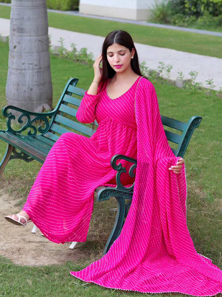 HOT PINK GEORGETTE FLOWY SUIT SET