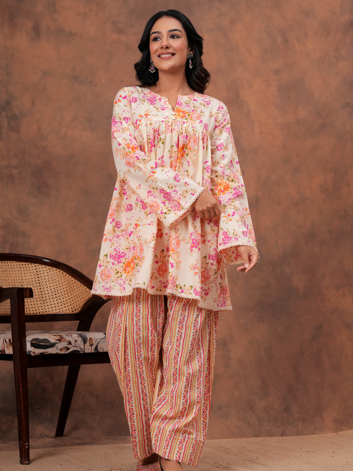 PEACH FLORAL ANARKALI FARSI SET