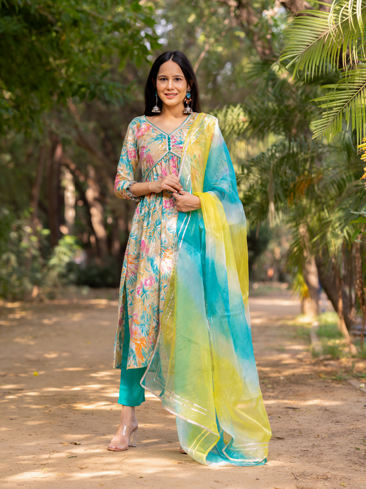 VIBRANT GOTTA-WORK FLARED KURTA SET