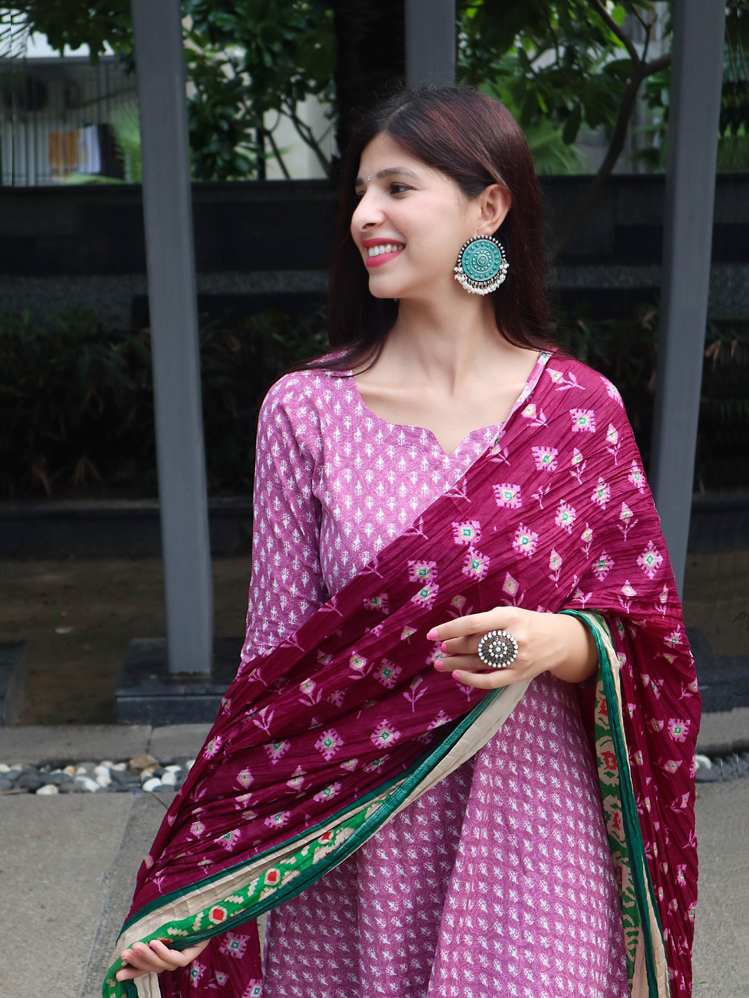 PINK COTTON HEAVILY PRINTED SUIT SET