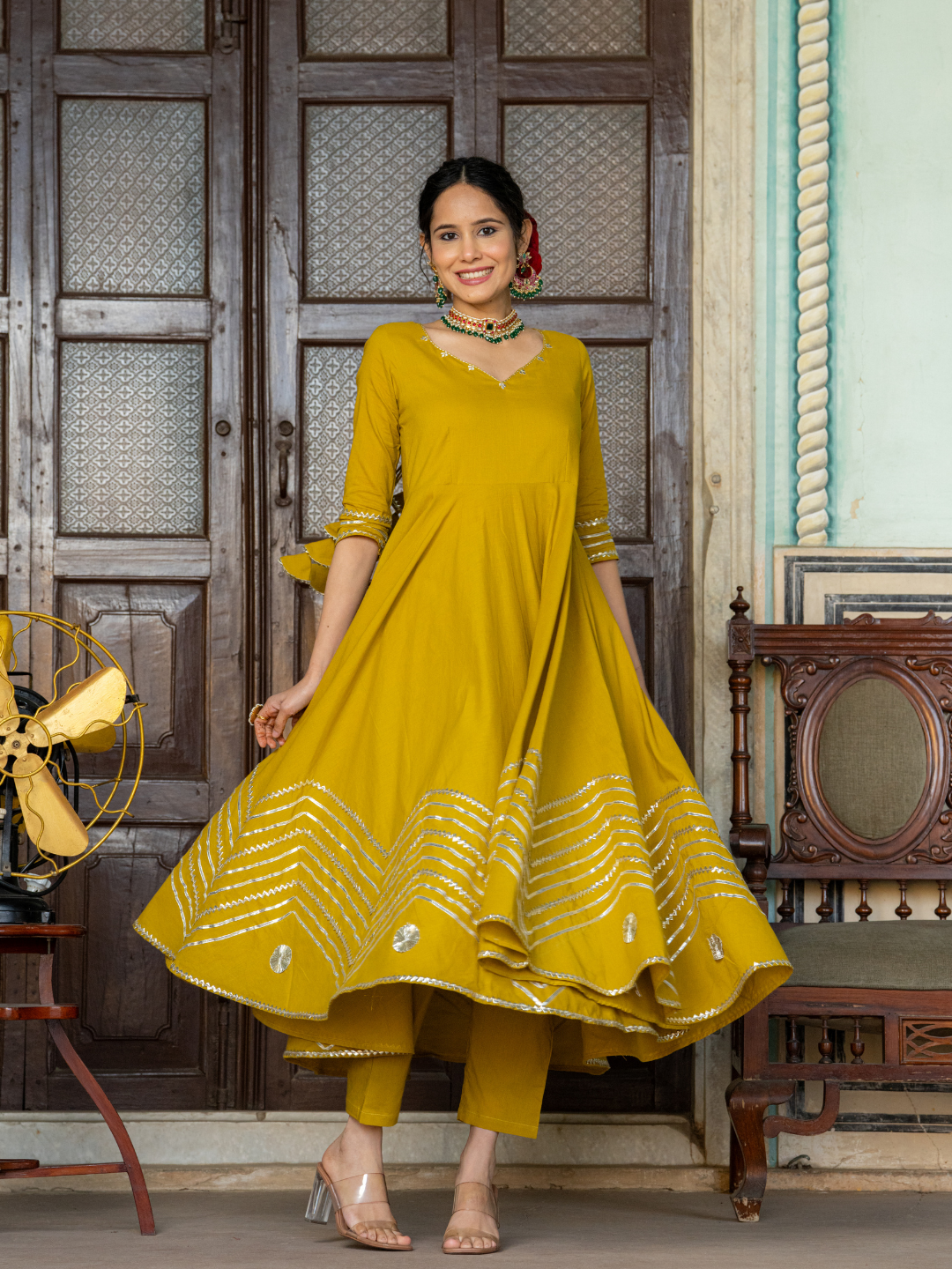 ROYAL MUSTARD LACE ANARKALI SET