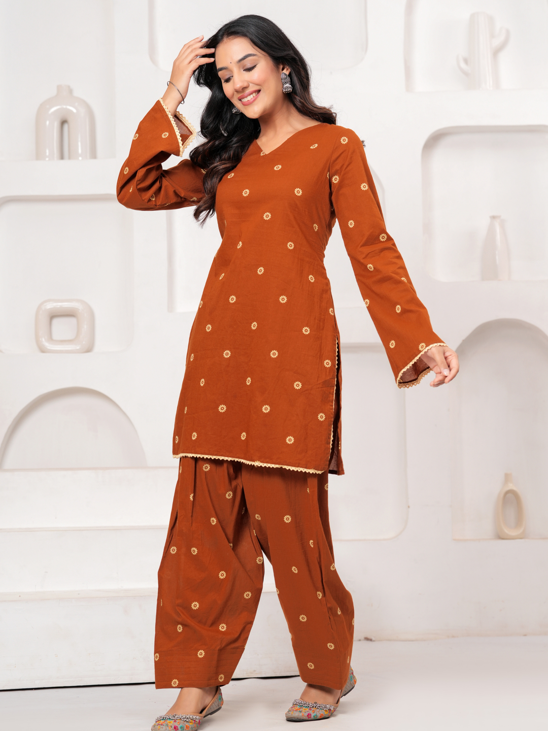 TAWNY BROWN LACE FARSI SET