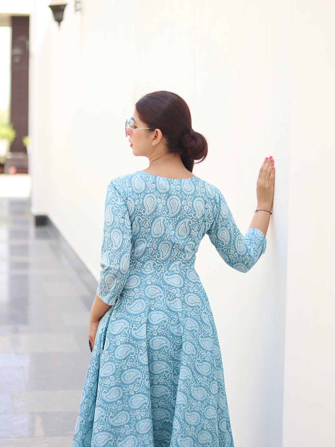 BLUE PAISLEY PRINTED ANGRAKHA SET