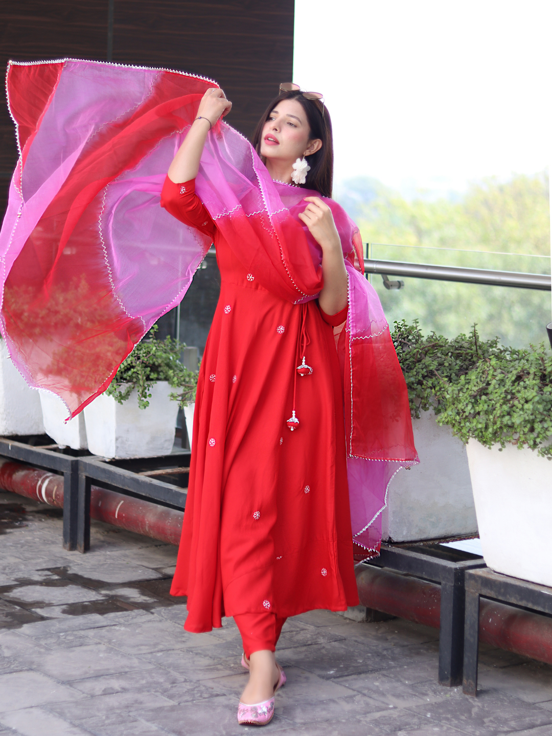 RED EMBROIDERED HANDWORKED SUIT SET