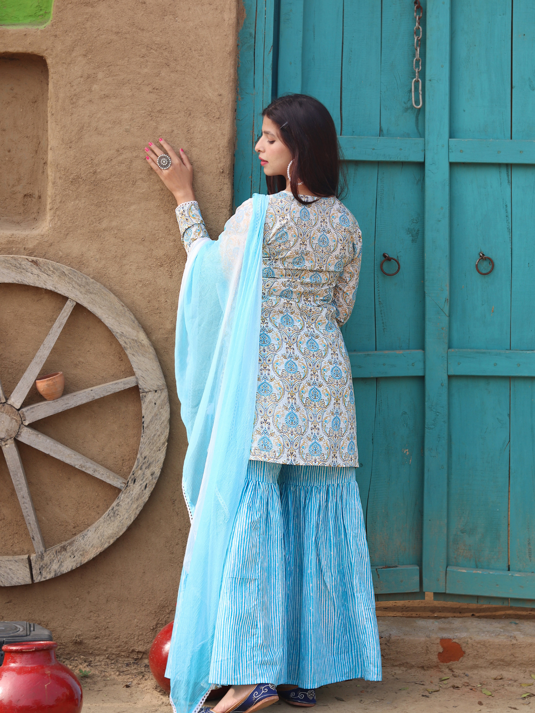 POWDER BLUE ANGRAKHA-SHARARA SET