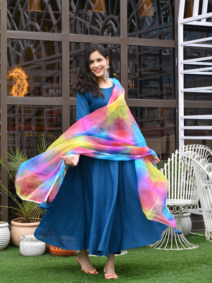 TEAL RAINBOW ORGANZA SUIT SET