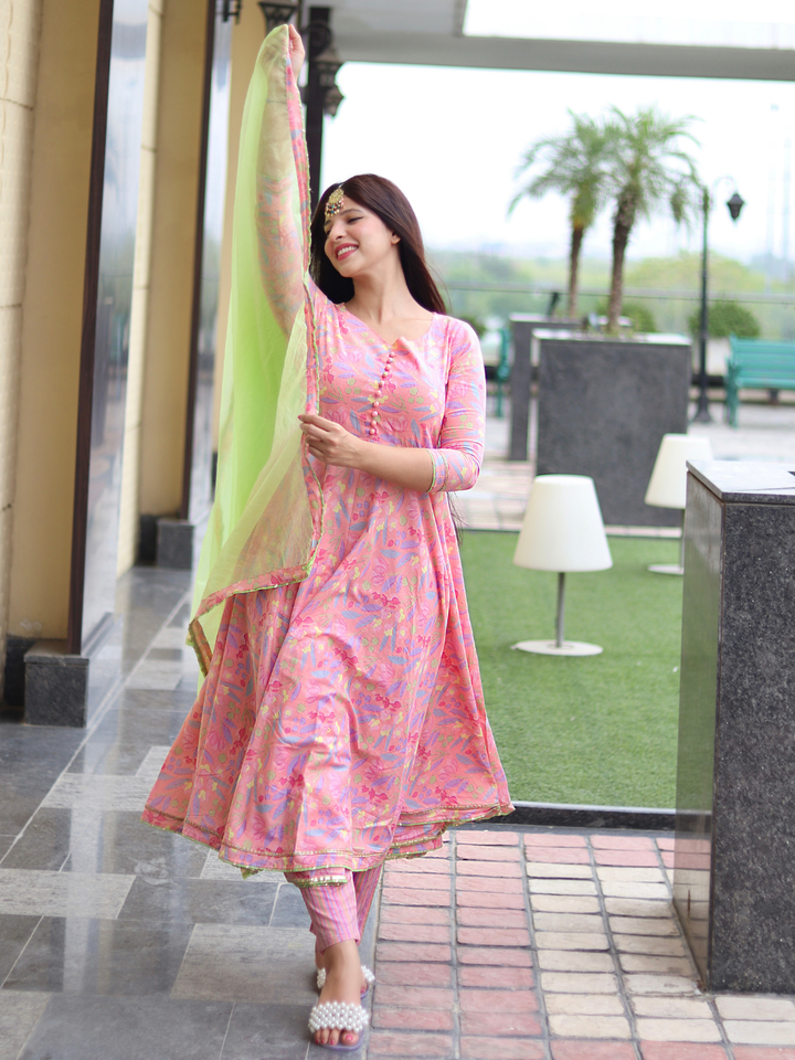 PINK COTTON FLORAL SUIT SET