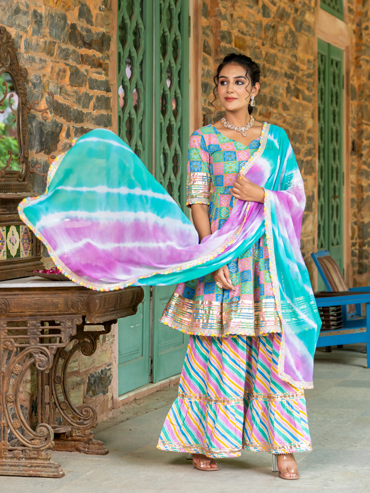 LUXE BLUE BANDHANI SHARARA SET