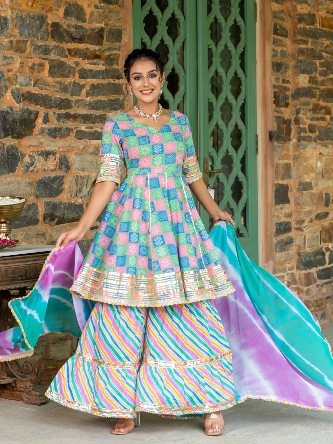 LUXE BLUE BANDHANI SHARARA SET