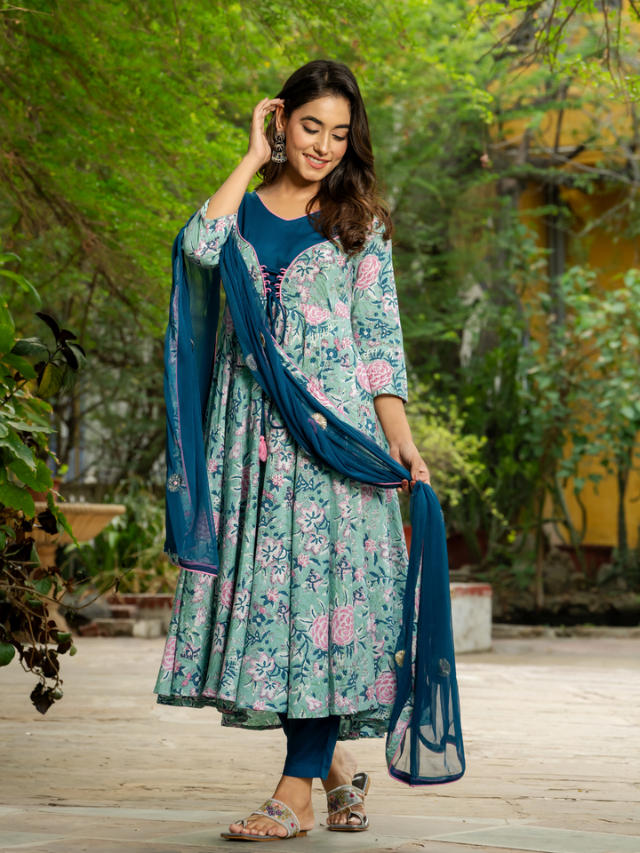 FLORAL BLISS ANARKALI SUIT SET