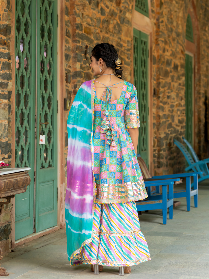 LUXE BLUE BANDHANI SHARARA SET