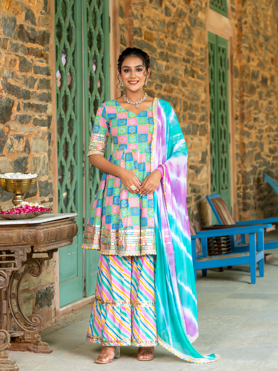 LUXE BLUE BANDHANI SHARARA SET