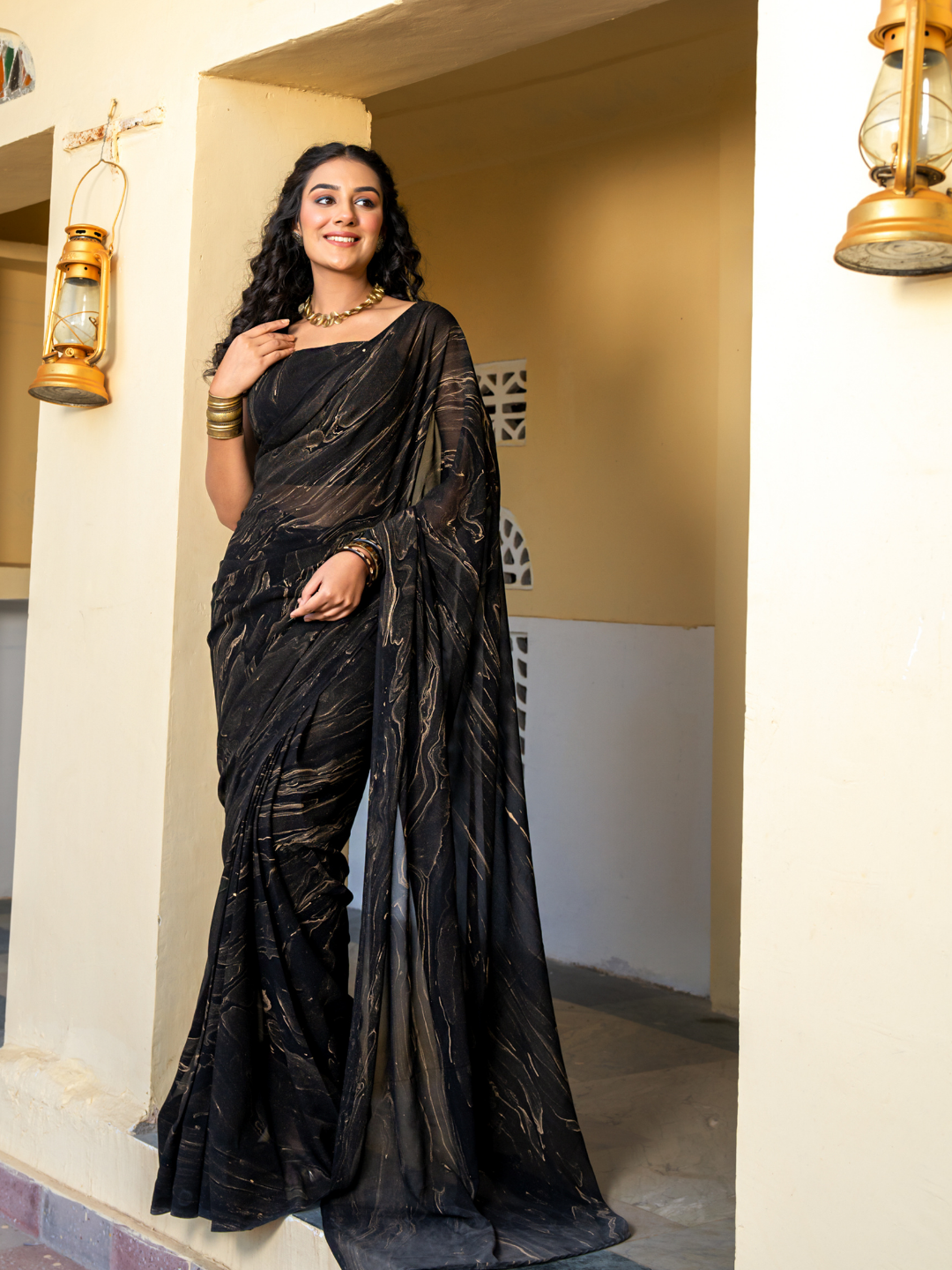MIDNIGHT MARBLE GEORGETTE SAREE