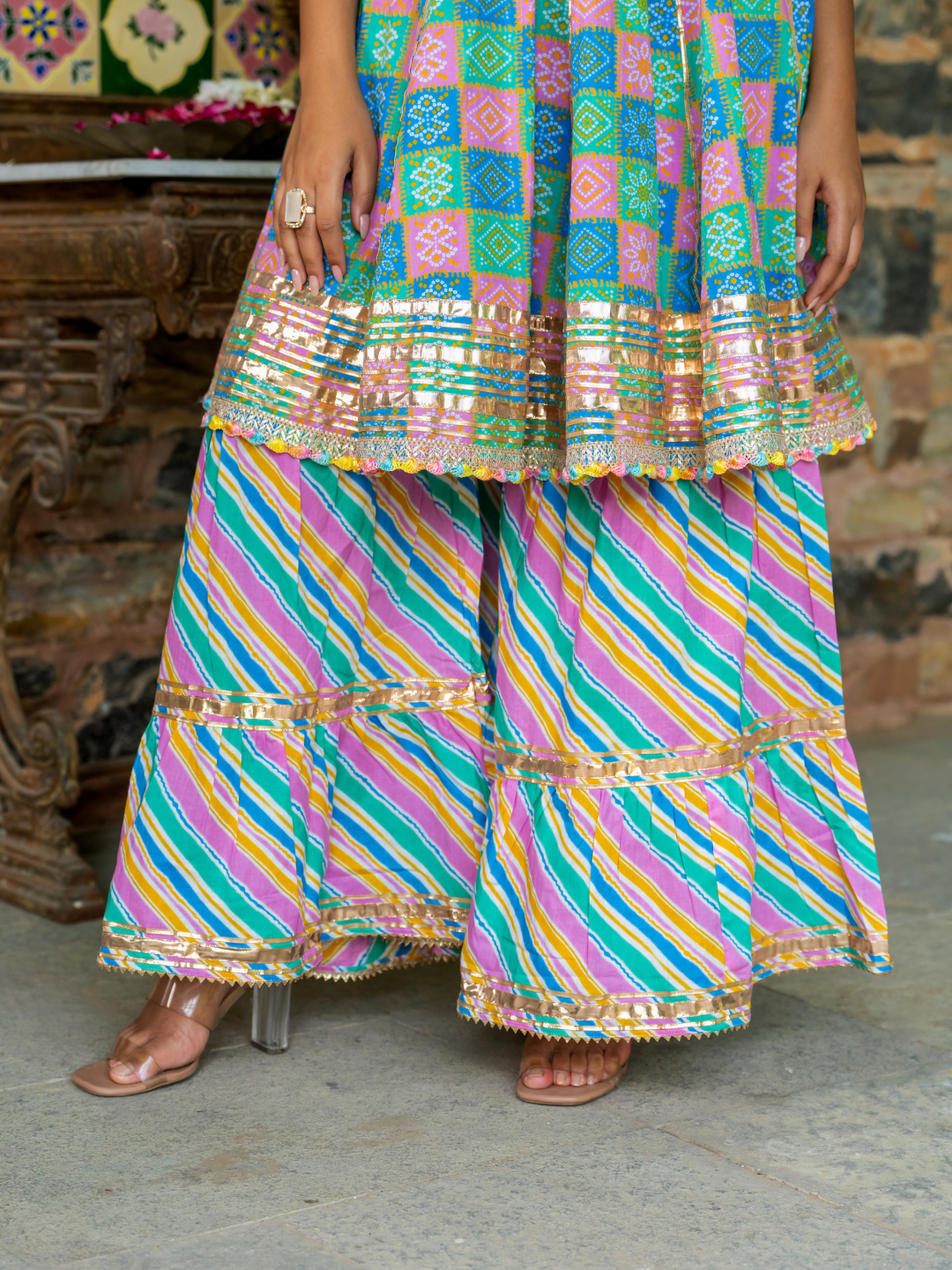 LUXE BLUE BANDHANI SHARARA SET