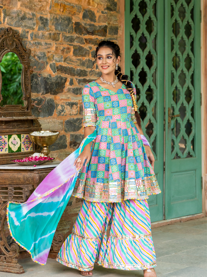 LUXE BLUE BANDHANI SHARARA SET