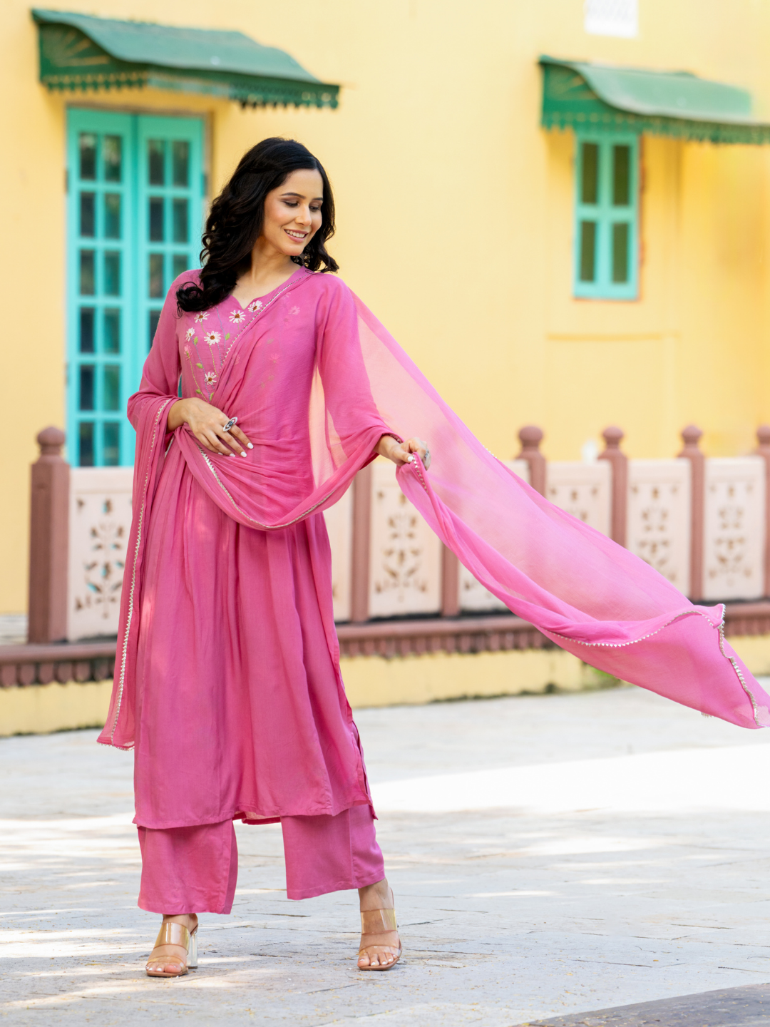 PEACH THREAD EMBROIDERY KURTA SET