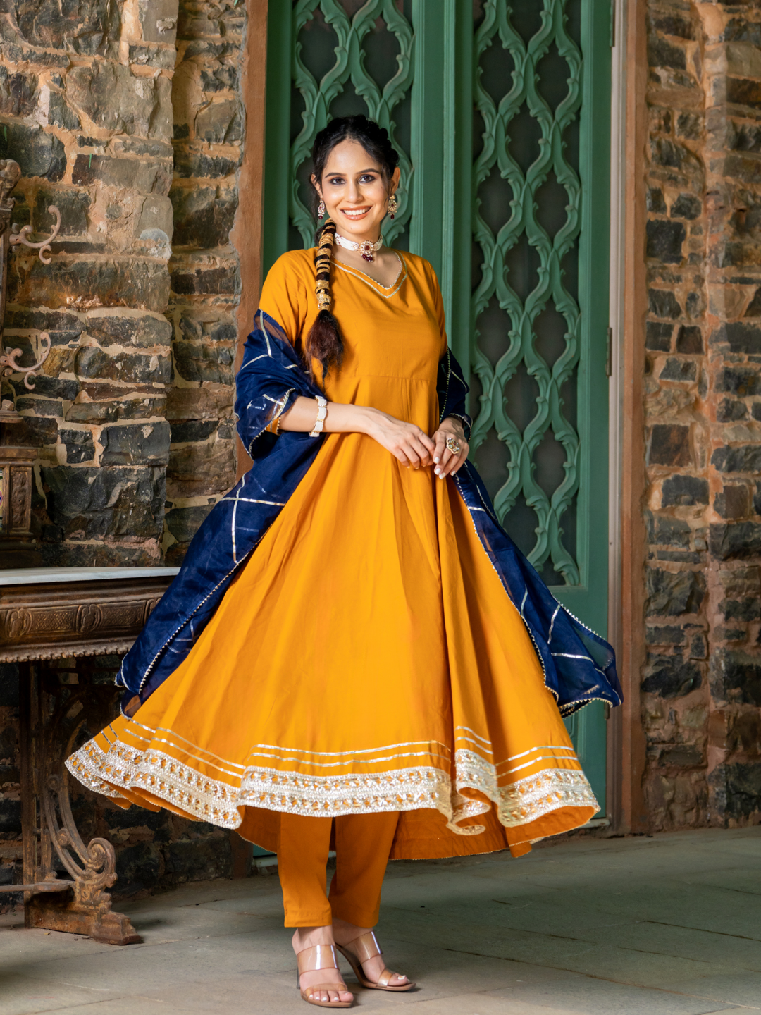 MUSTARD REGAL GOTA ANARKALI SET
