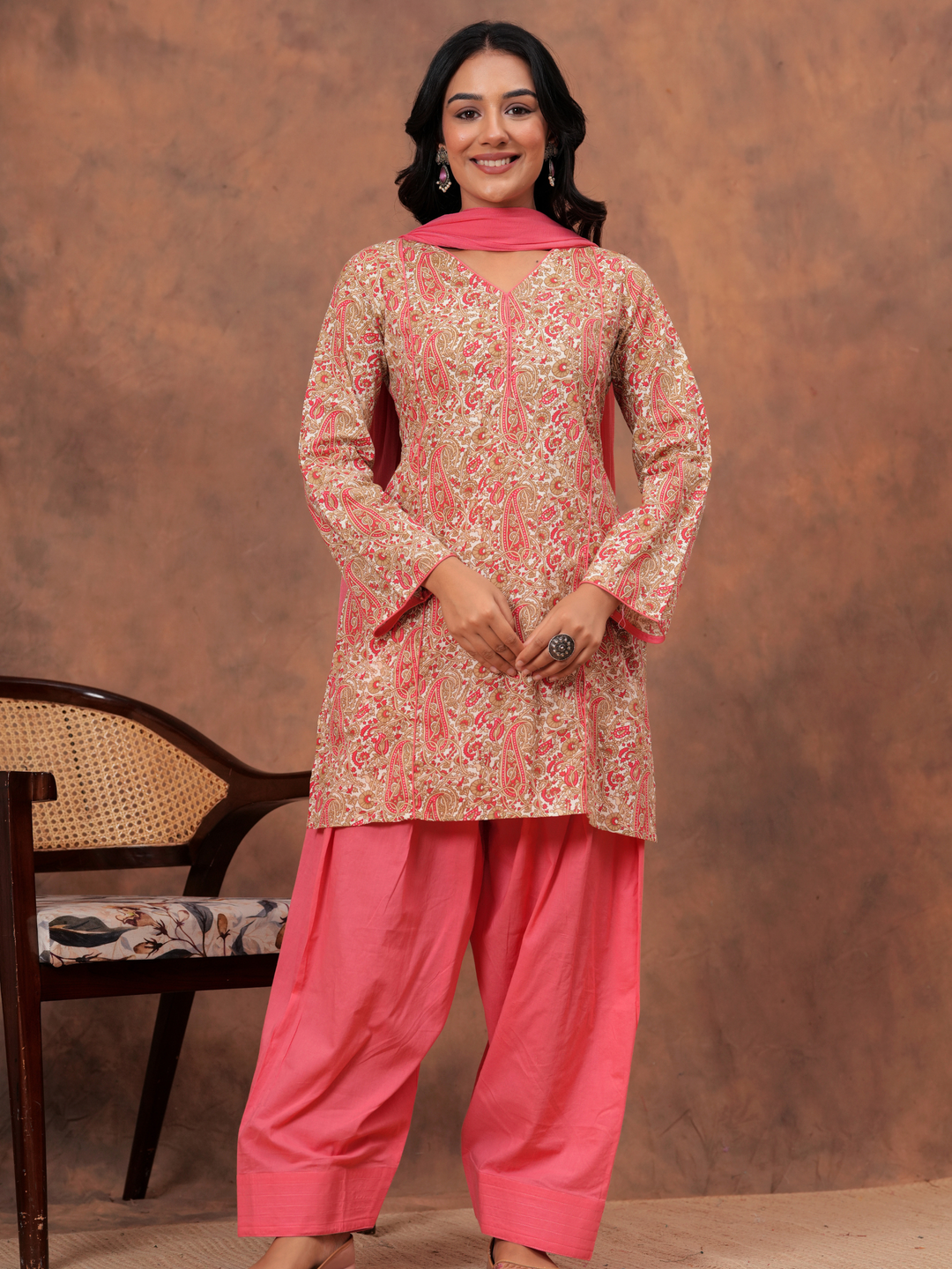 PEACH PAISELY PRINTED FARSI SET