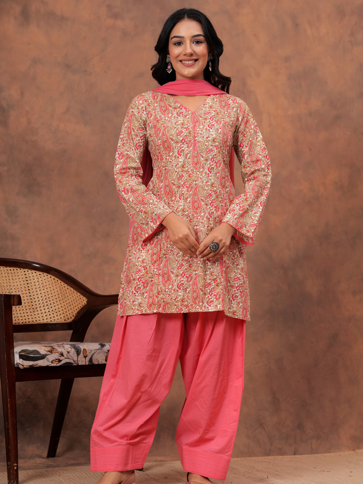 PEACH PAISELY PRINTED FARSI SET