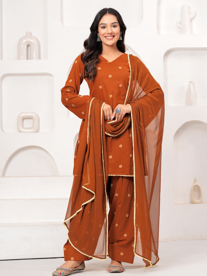 TAWNY BROWN LACE FARSI SET