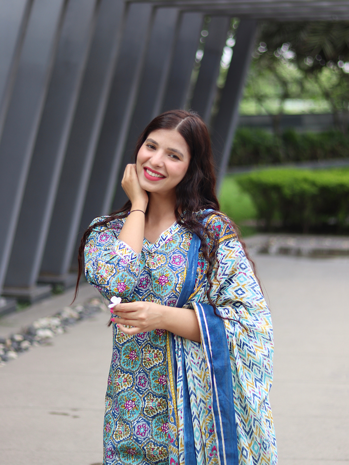 BLUE COTTON KURTA SET