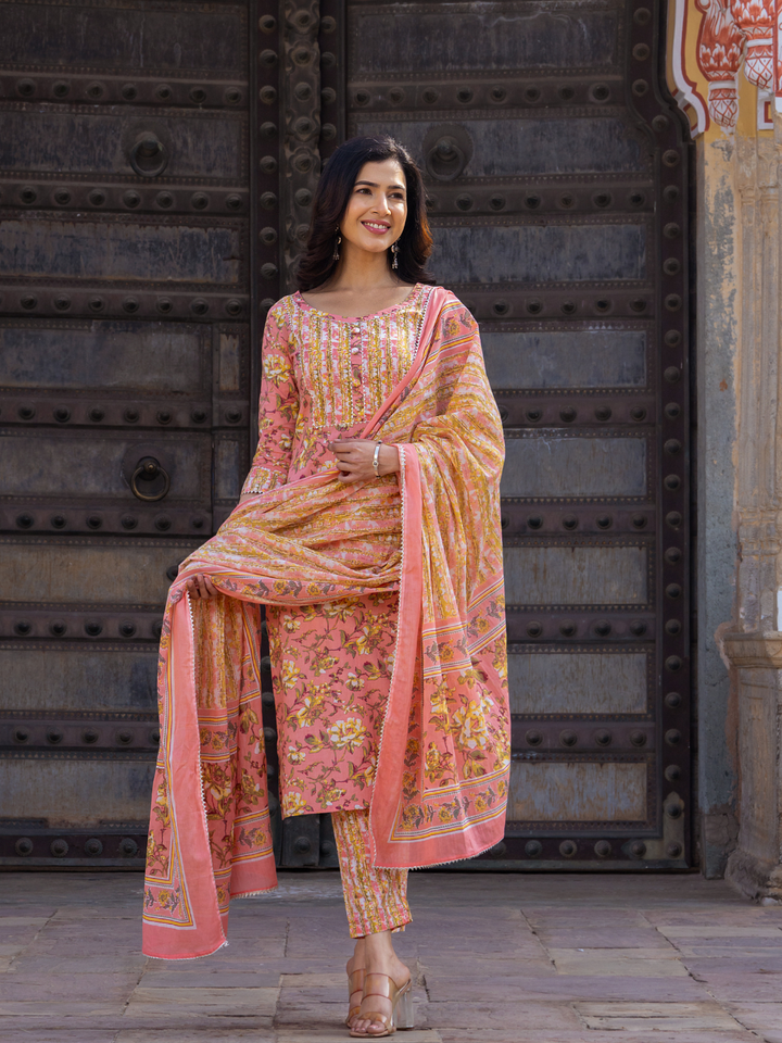 PEACH BLOSSOM COTTON KURTA SET