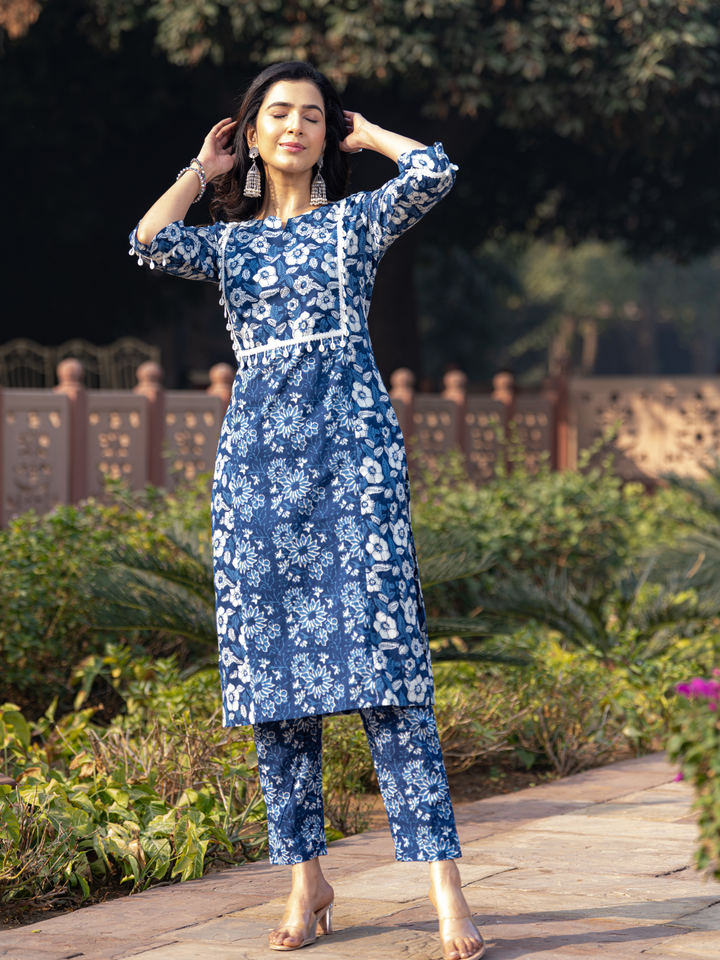 INDIGO LACE CHIC KURTA SET