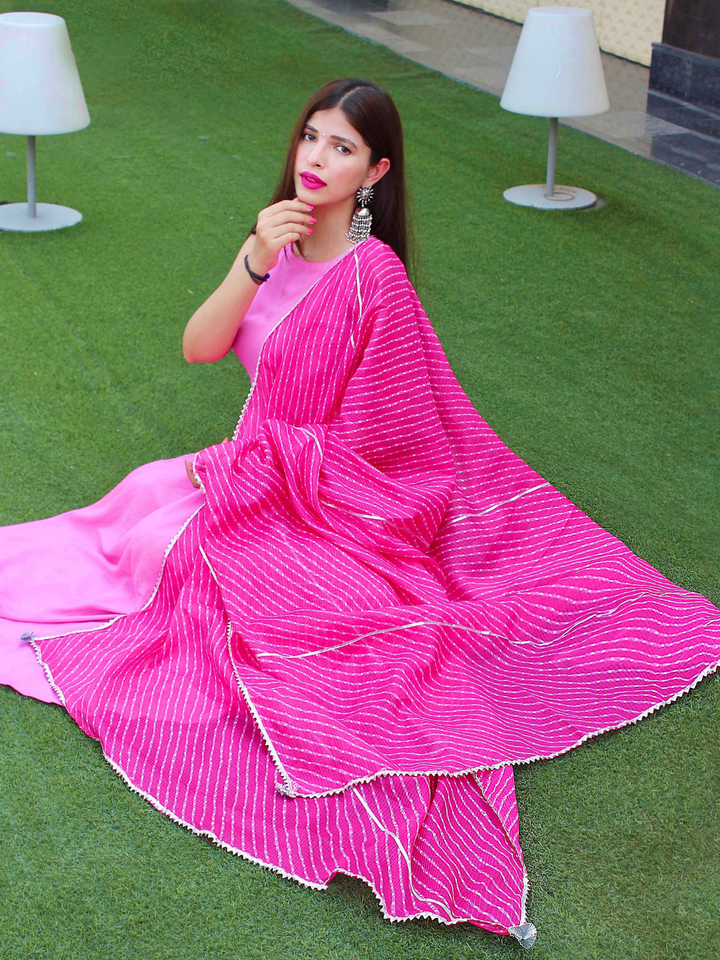 HOT PINK ANARKALI TASSAL SUIT SET