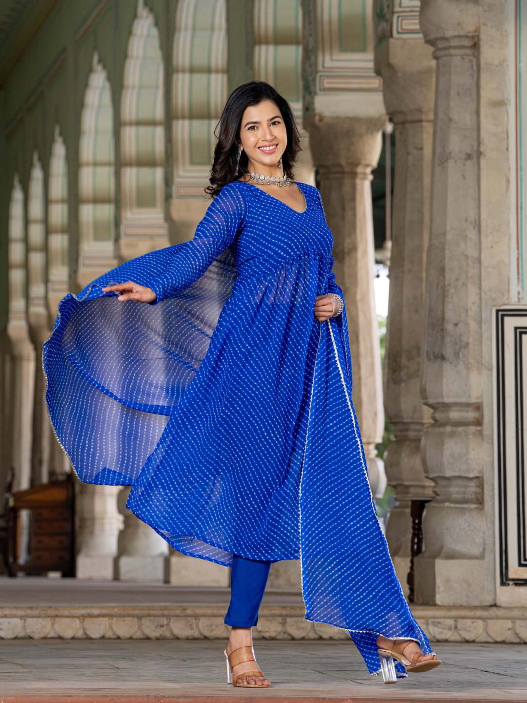 ROYAL BLUE GEORGETTE FLOWY SUIT SET