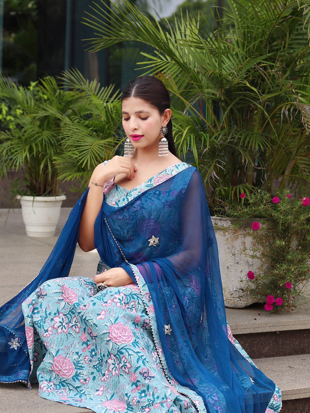 COTTON KANTHA FLORAL JAAL SUIT SET