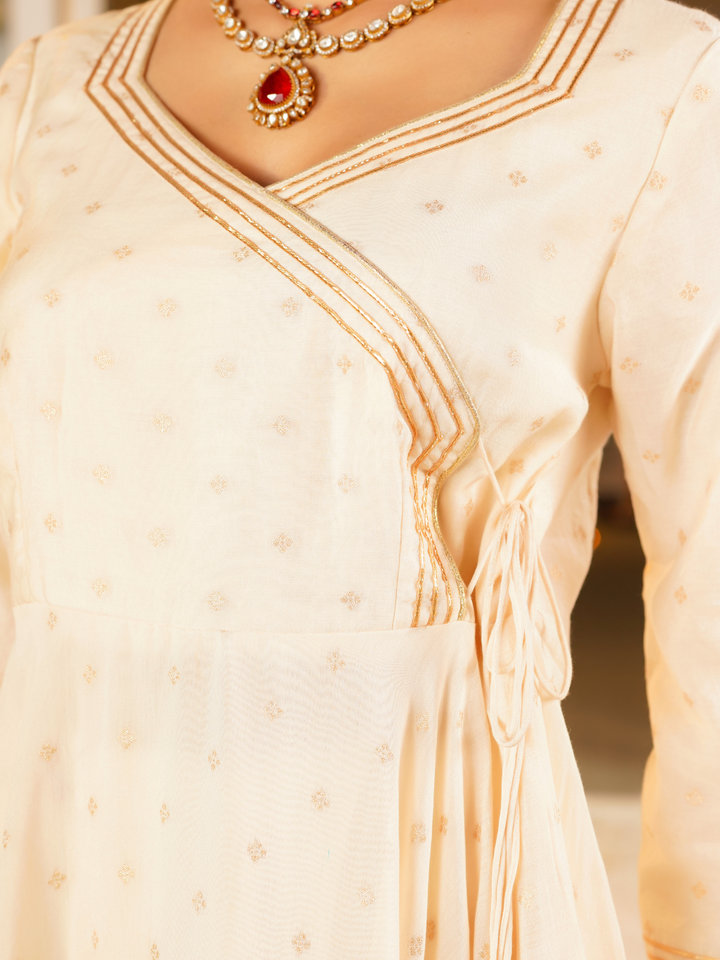 GLOWRA CREAM CHANDERI ANARKALI SET