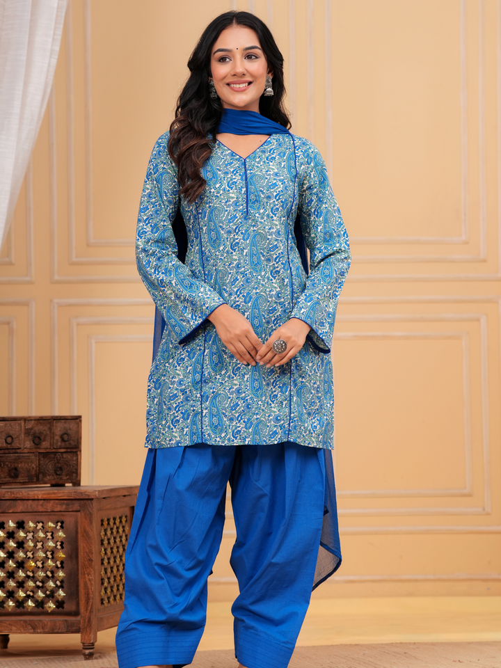 BLUE PAISELY PRINTED FARSI SET