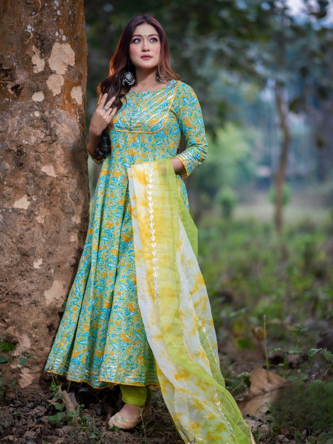 GREEN FLORAL GOTTA LACE SUIT SET