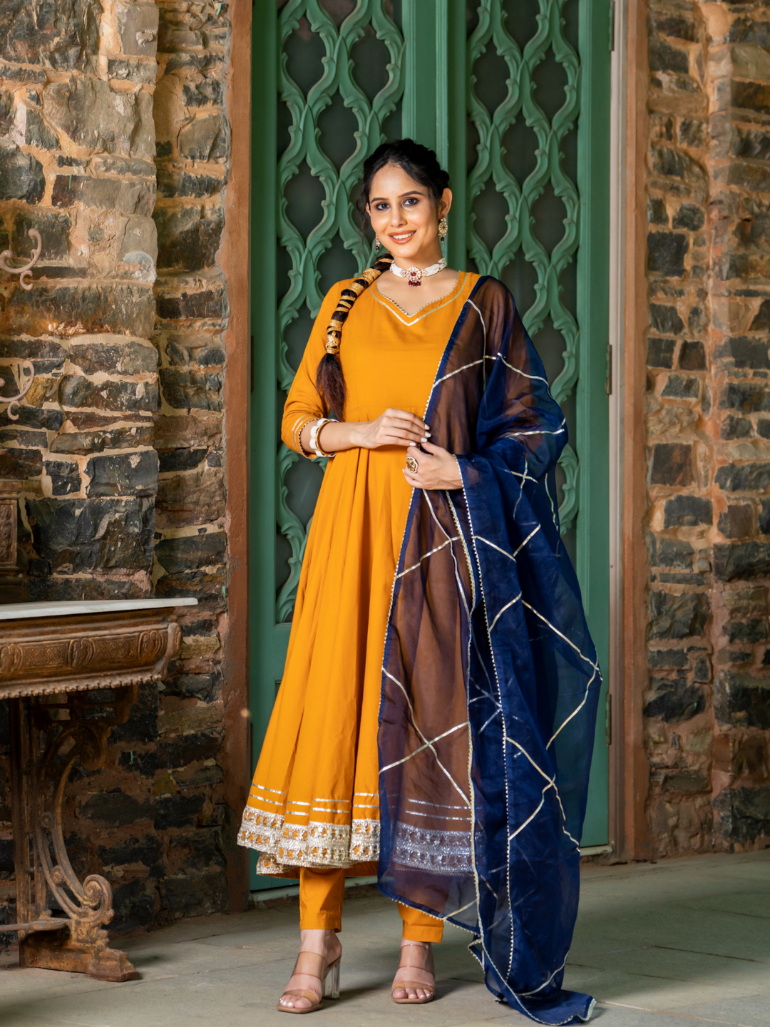MUSTARD REGAL GOTA ANARKALI SET