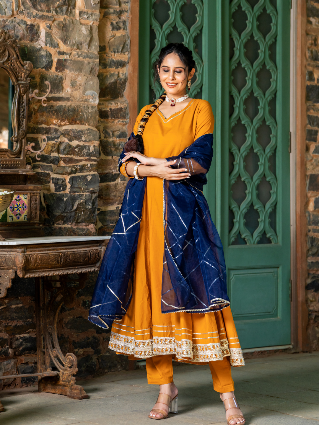MUSTARD REGAL GOTA ANARKALI SET