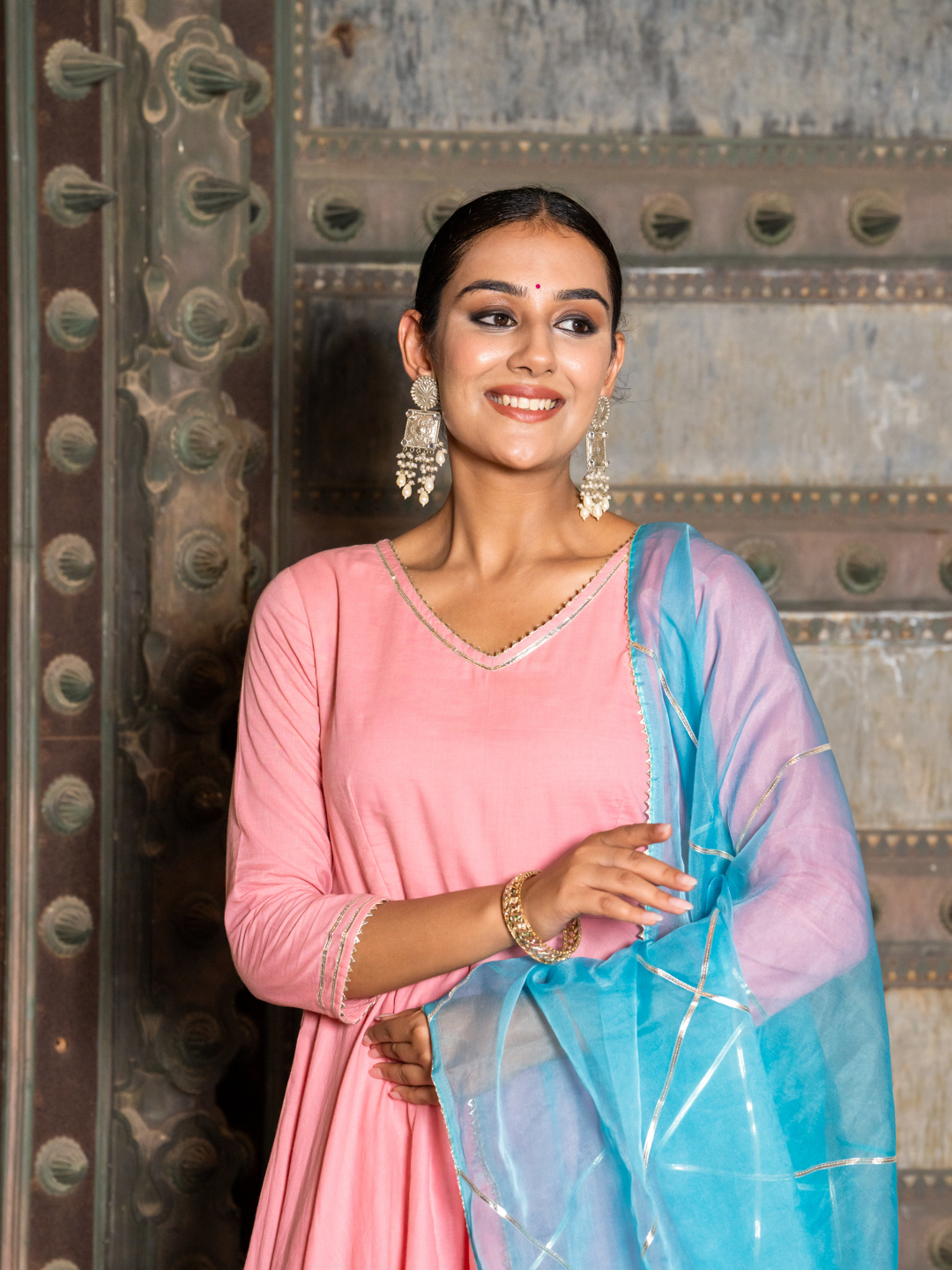 PEACH REGAL GOTA ANARKALI SET
