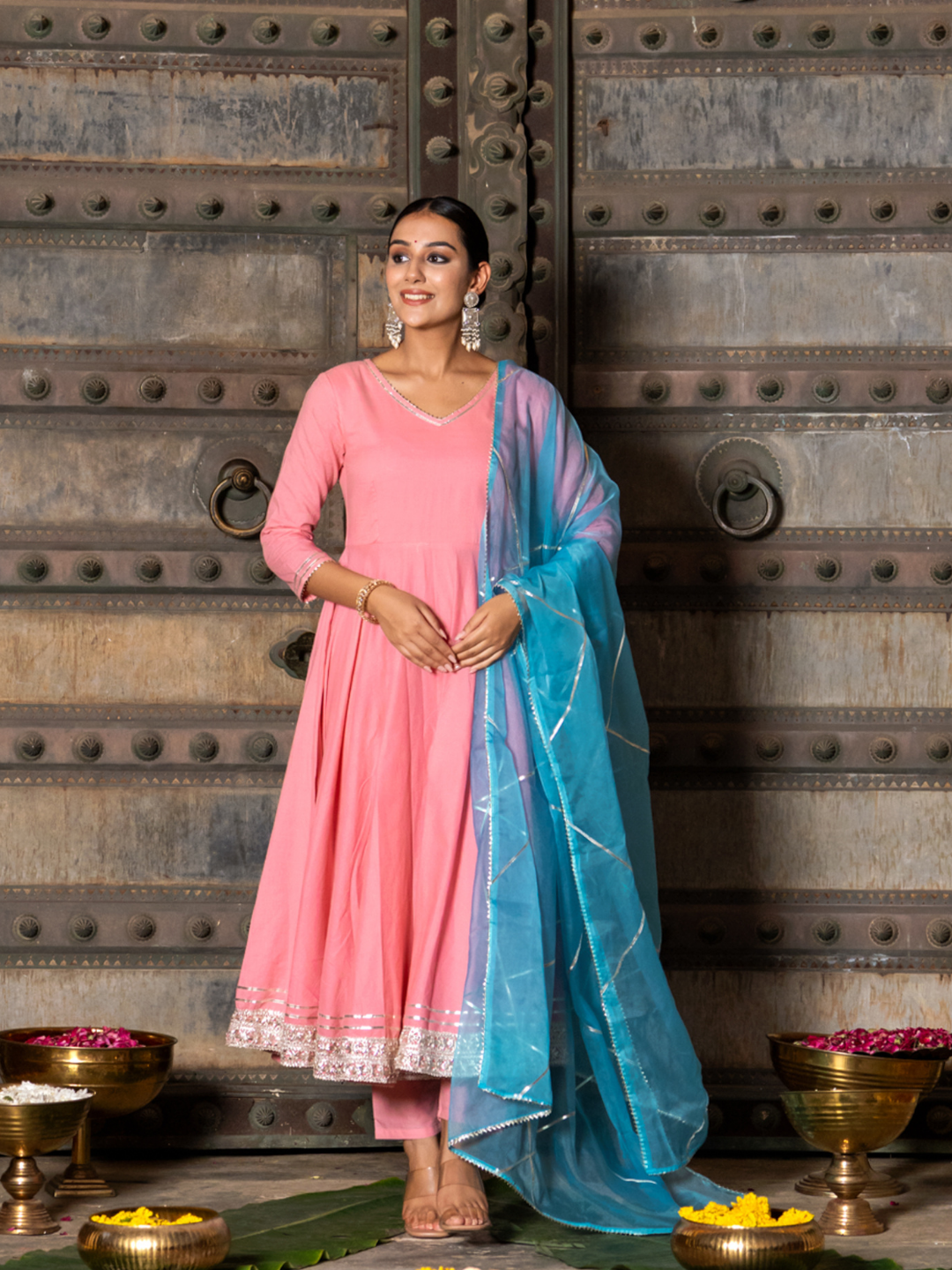 PEACH REGAL GOTA ANARKALI SET