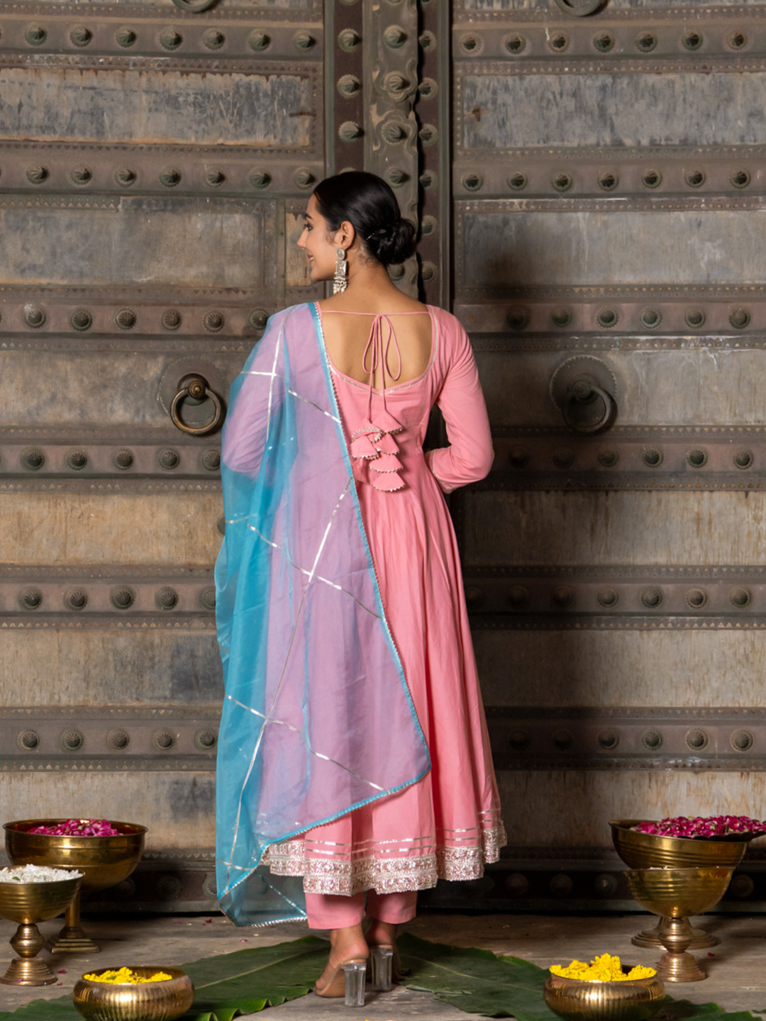 PEACH REGAL GOTA ANARKALI SET