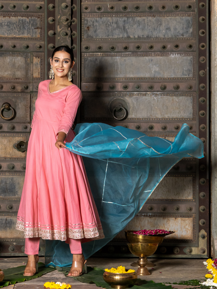 PEACH REGAL GOTA ANARKALI SET