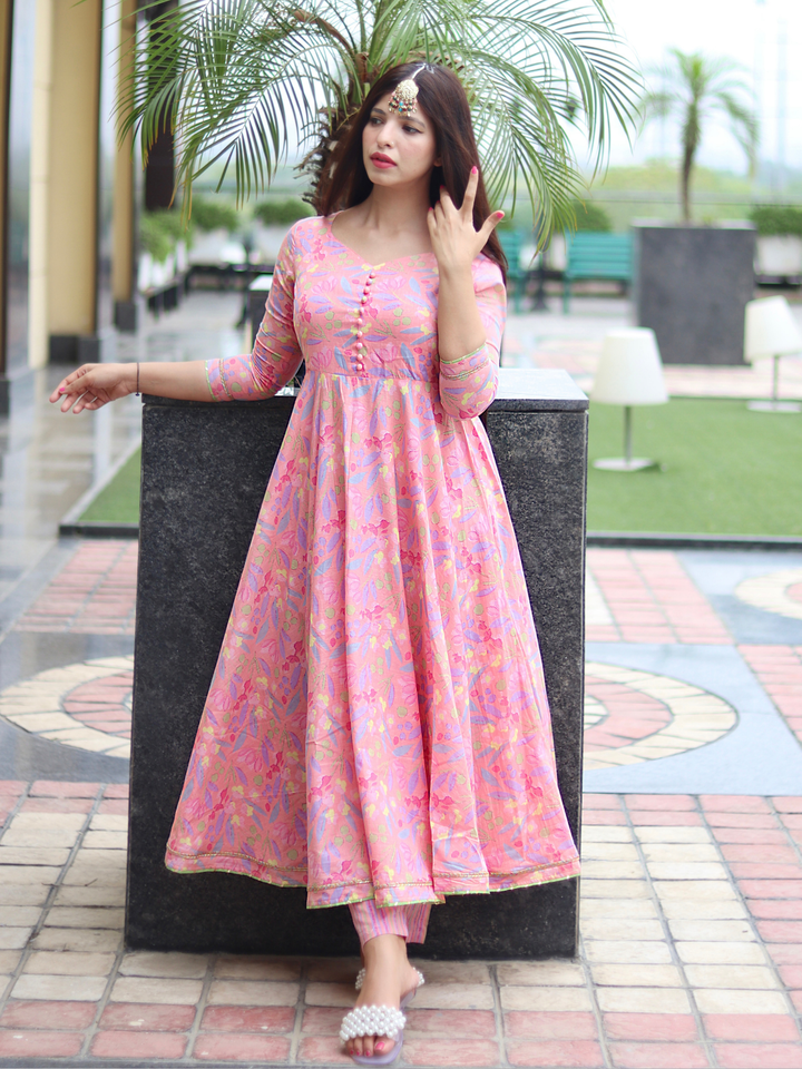 PINK COTTON FLORAL SUIT SET